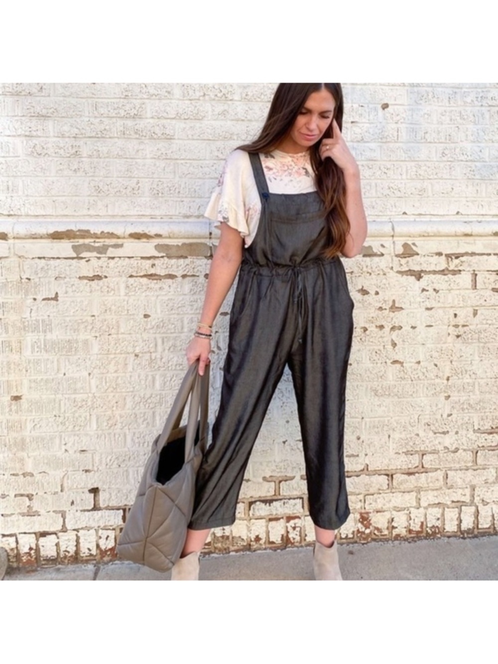 Lularoe Charcoal Gray Chambray Juliet Overalls - Casual Pull-On Jumpsuit Large